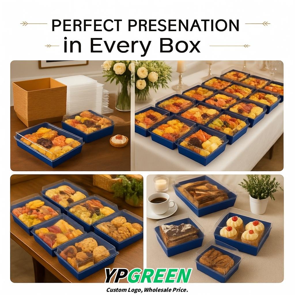 Ultramarine Charcuterie Boxes with Clear Lids - 4 inches & 5 inches Disposable Paper Square Food Containers