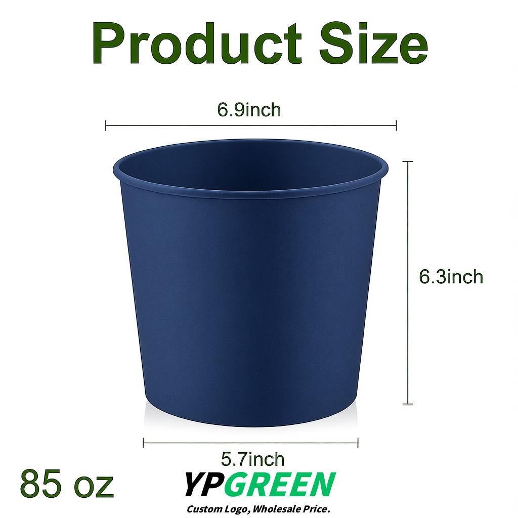 Ultramarine 85 oz Paper Buckets 6.9x5.7x6.3 Inches Cardboard Food Container