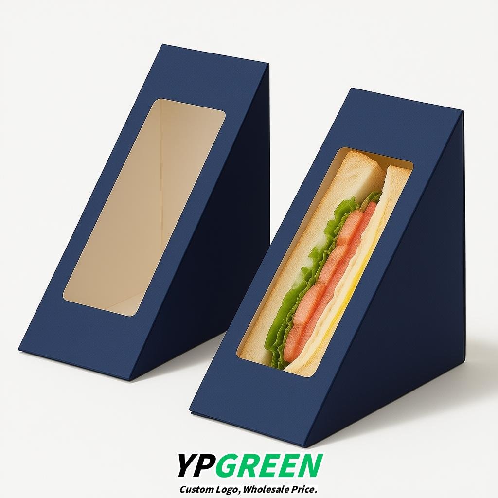Ultramarine Triangle Paper Sandwich Boxes with Window 4.7x4.7x2.6 Inch - Factory Direct