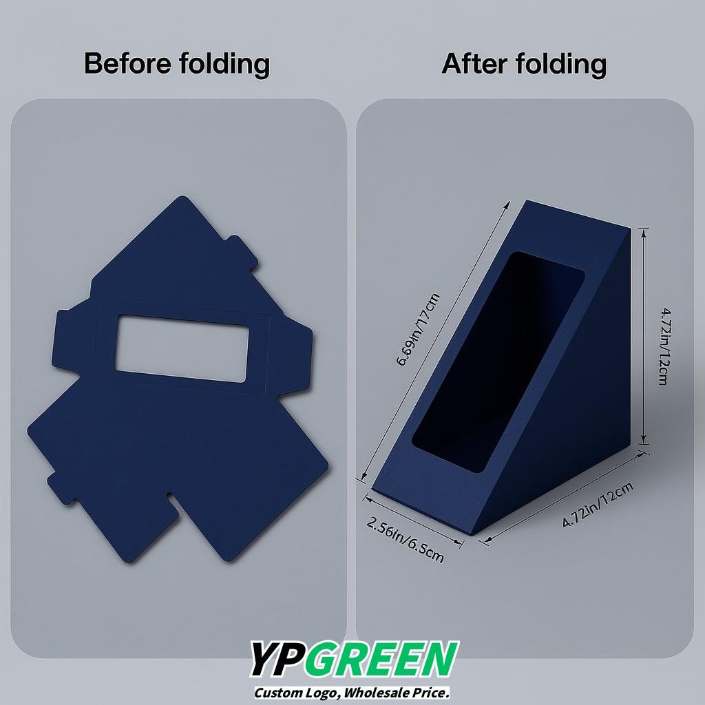 Ultramarine Triangle Paper Sandwich Boxes with Window 4.7x4.7x2.6 Inch - Factory Direct