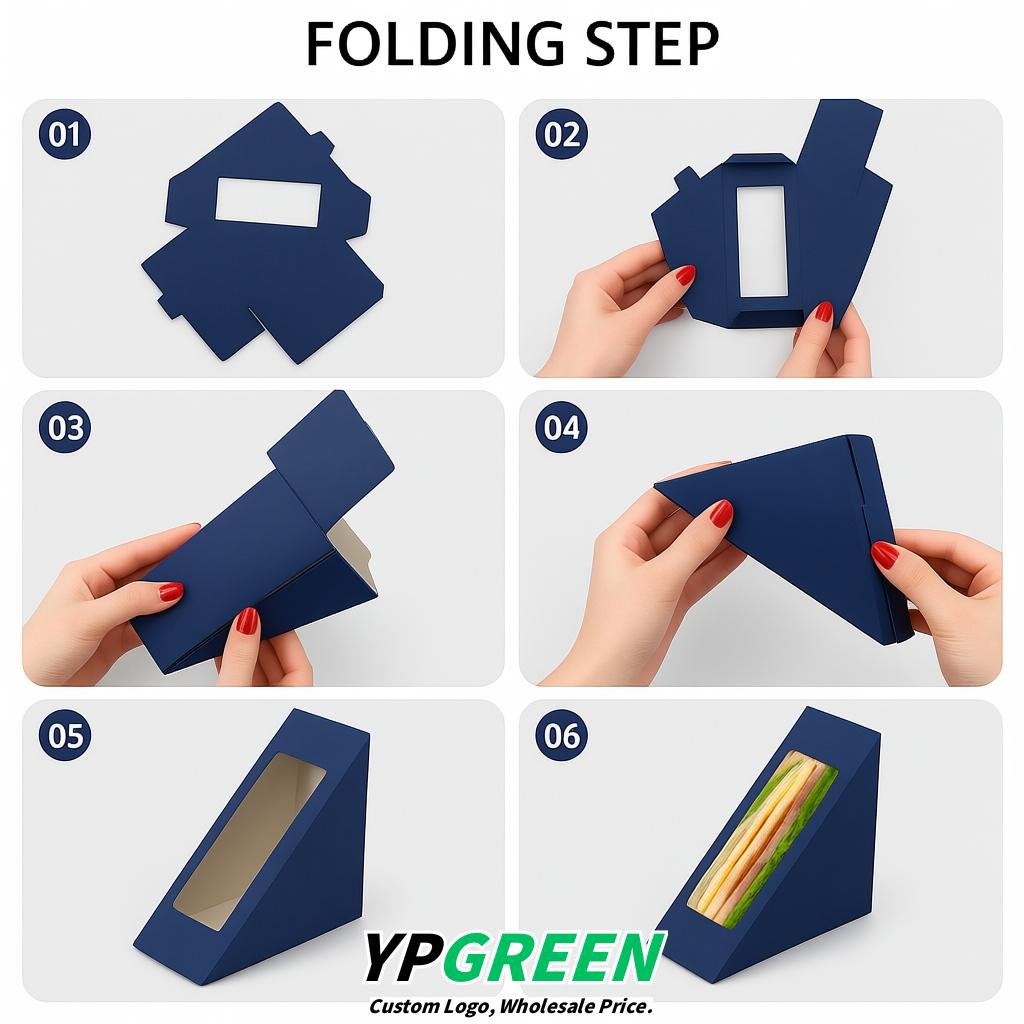 Ultramarine Triangle Paper Sandwich Boxes with Window 4.7x4.7x2.6 Inch - Factory Direct