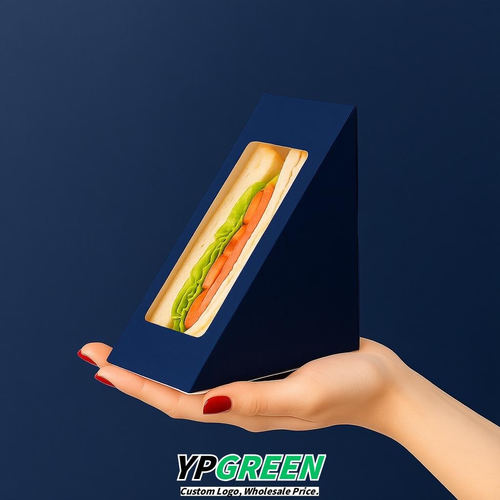 Ultramarine Triangle Paper Sandwich Boxes with Window 4.7x4.7x2.6 Inch - Factory Direct