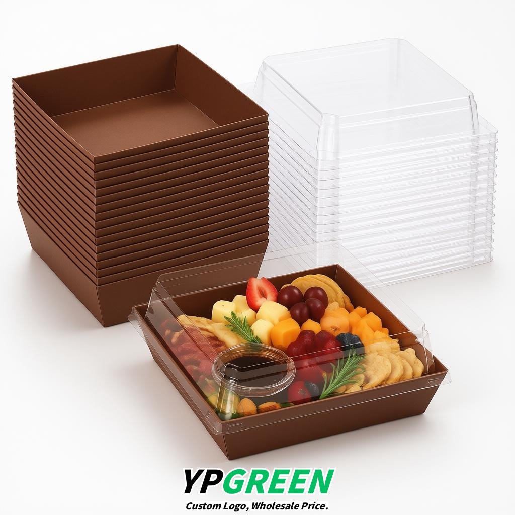 Umber Charcuterie Boxes with Clear Lids - 4 inches & 5 inches Disposable Paper Square Food Containers
