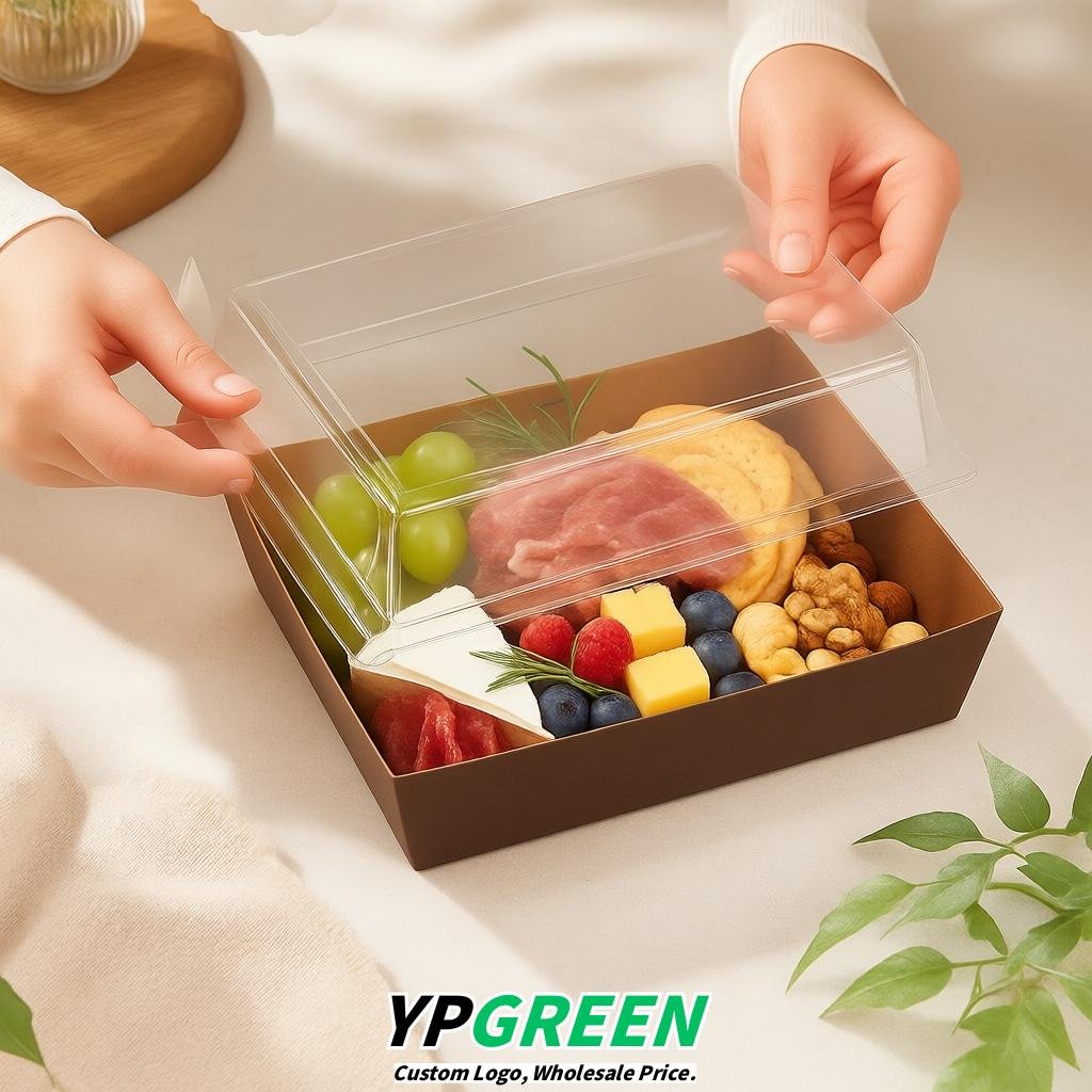 Umber Charcuterie Boxes with Clear Lids - 4 inches & 5 inches Disposable Paper Square Food Containers
