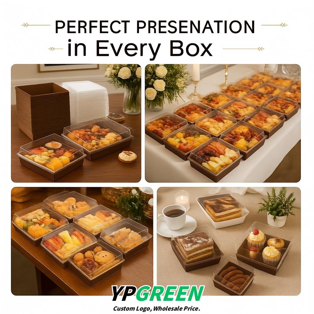 Umber Charcuterie Boxes with Clear Lids - 4 inches & 5 inches Disposable Paper Square Food Containers