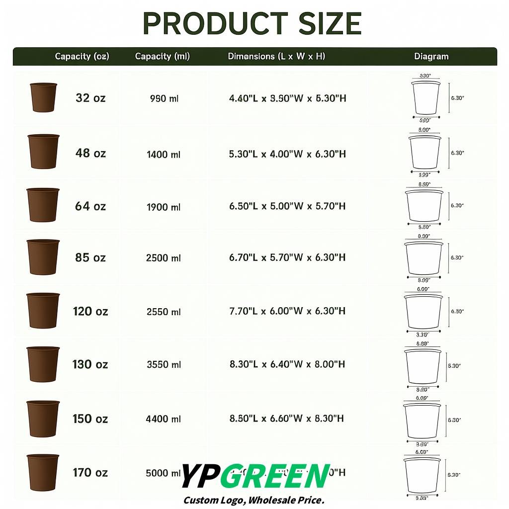 Umber 85 oz Paper Buckets 6.9x5.7x6.3 Inches Cardboard Food Container