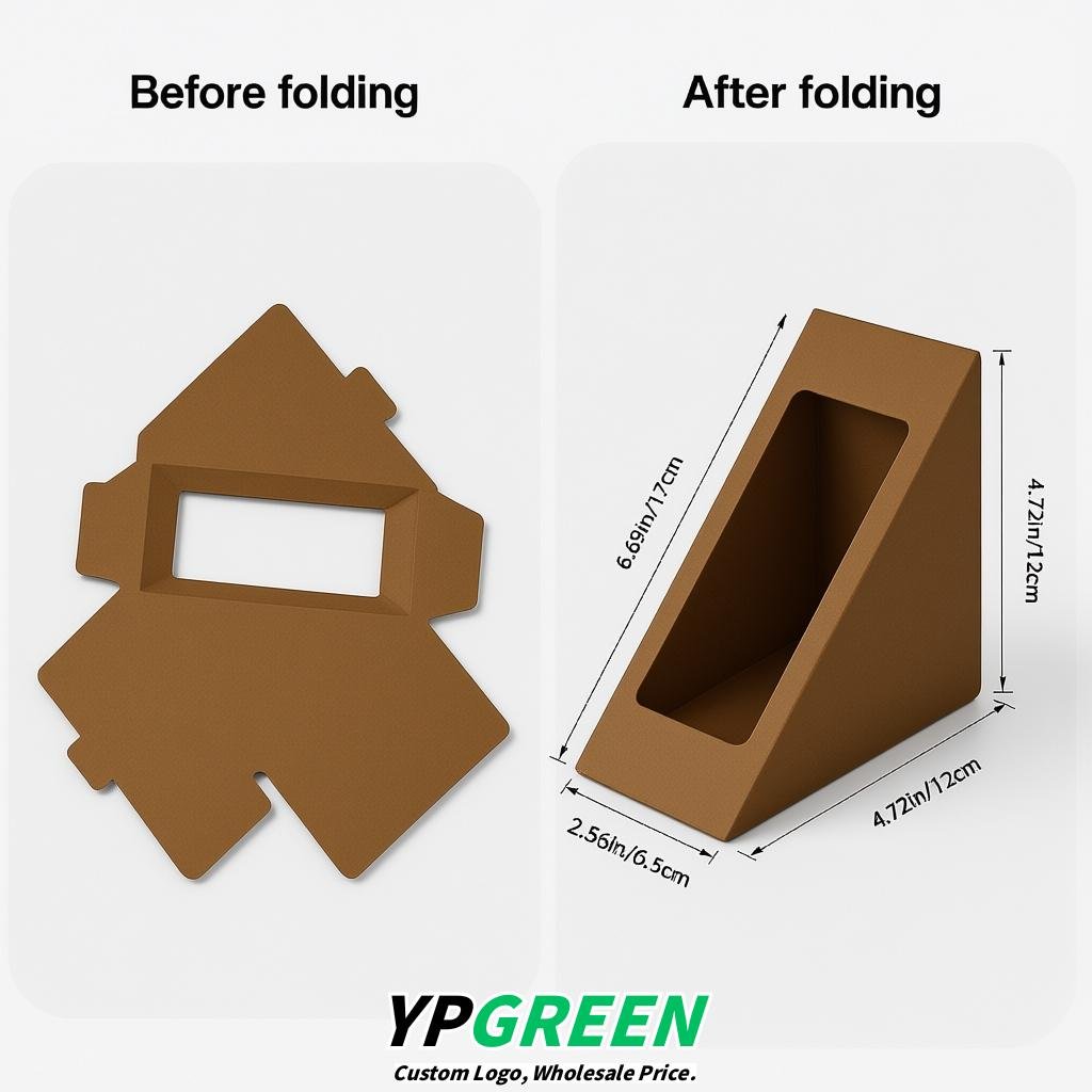 Umber Triangle Paper Sandwich Boxes with Window 4.7x4.7x2.6 Inch - Factory Direct