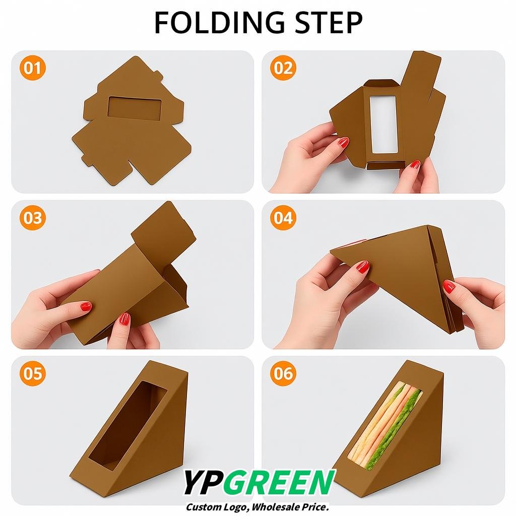Umber Triangle Paper Sandwich Boxes with Window 4.7x4.7x2.6 Inch - Factory Direct Umber Triangle Paper Sandwich Boxes with Window 4.7x4.7x2.6 Inch - Factory Direct