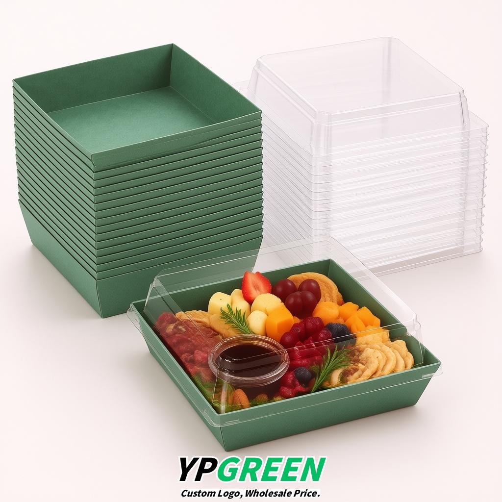 Verdigris Charcuterie Boxes with Clear Lids - 4 inches & 5 inches Disposable Paper Square Food Containers