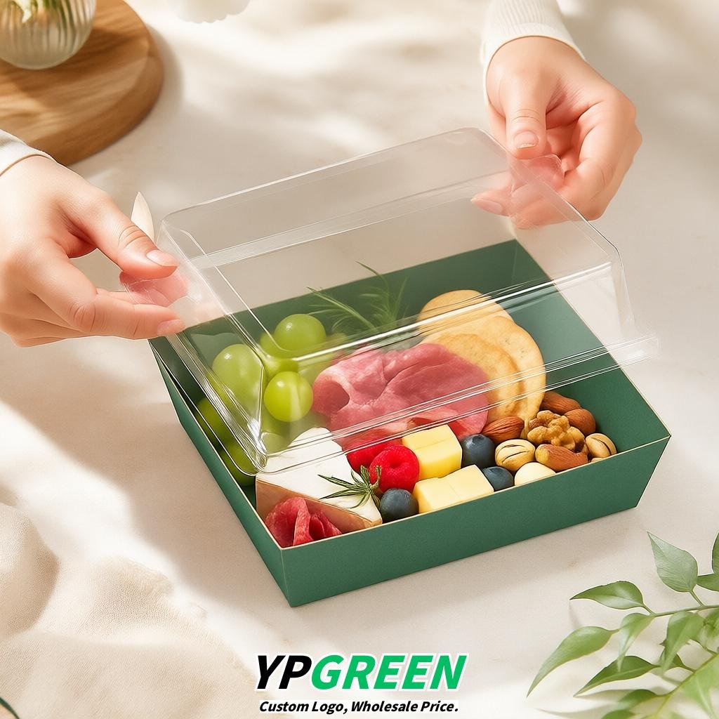 Verdigris Charcuterie Boxes with Clear Lids - 4 inches & 5 inches Disposable Paper Square Food Containers