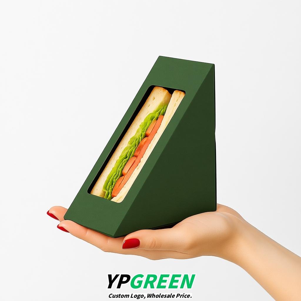 Verdigris Triangle Paper Sandwich Boxes with Window 4.7x4.7x2.6 Inch - Factory Direct