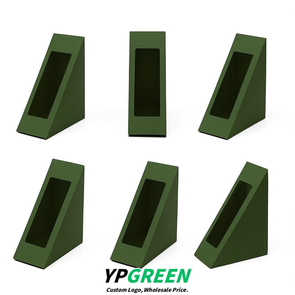 Verdigris Triangle Paper Sandwich Boxes with Window 4.7x4.7x2.6 Inch - Factory Direct
