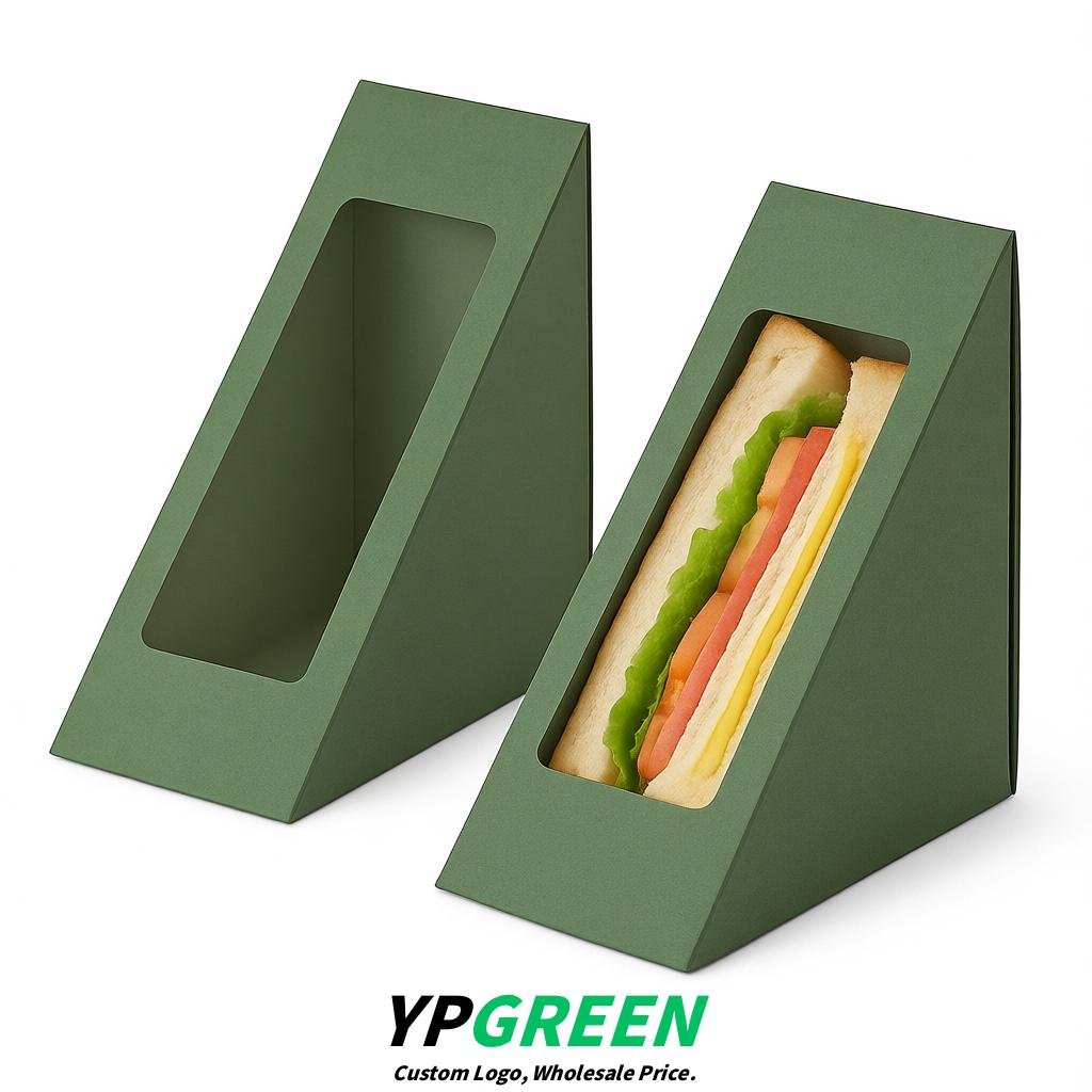 Verdigris Triangle Paper Sandwich Boxes with Window 4.7x4.7x2.6 Inch - Factory Direct