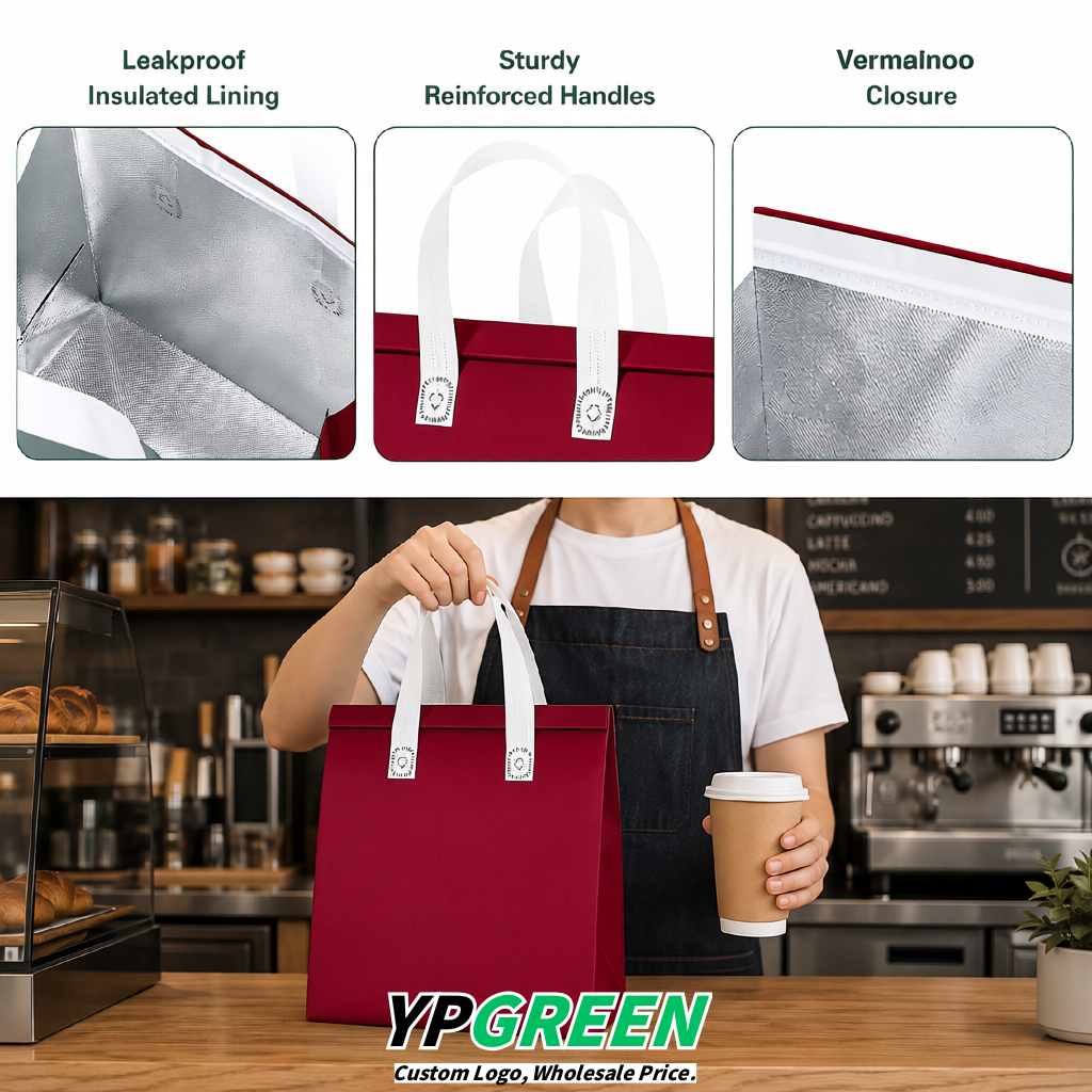 Vermilion 4-Cup insulated take away bags wholesale 9.5 x 9.5 x 6 inches for Hot & Cold Drink Delivery