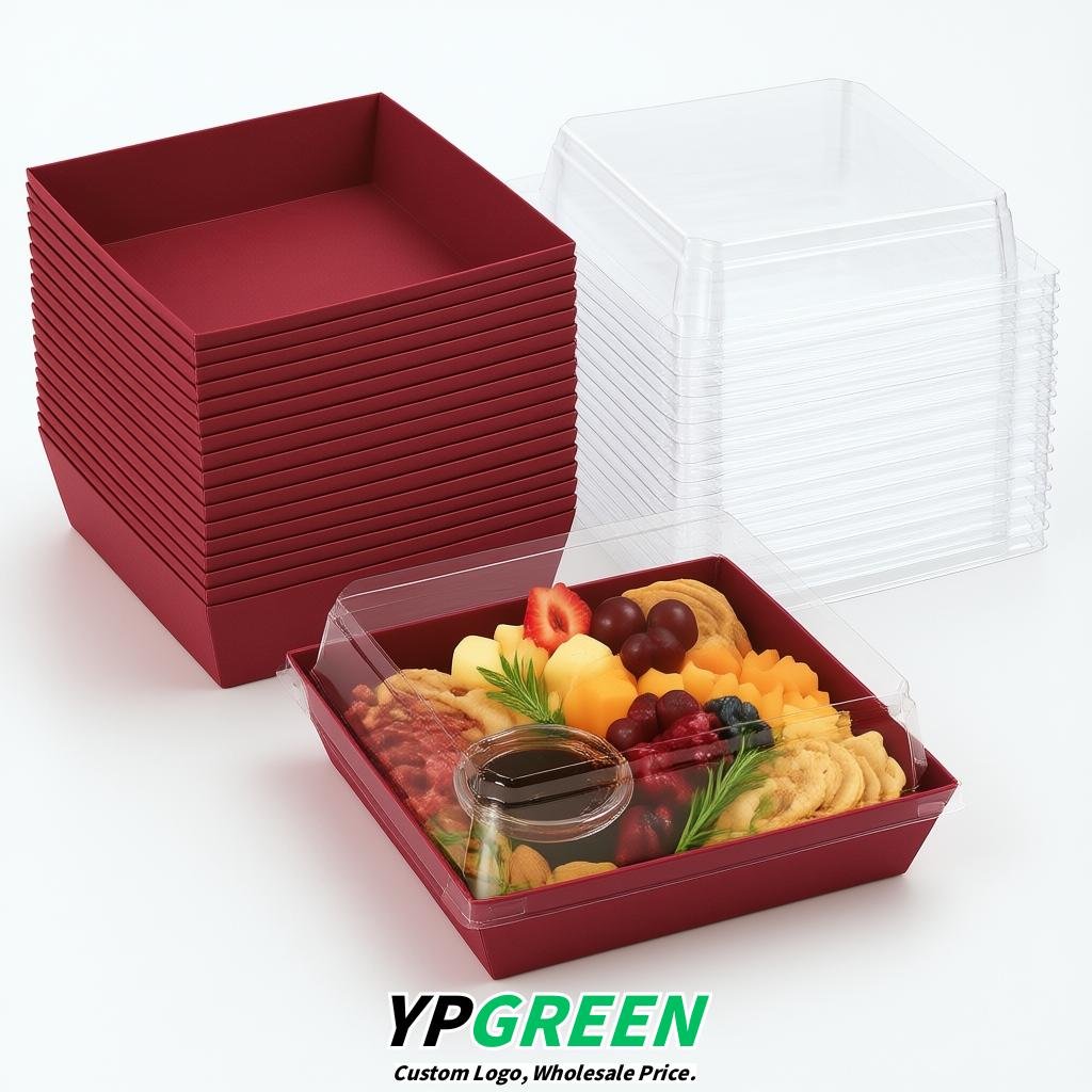 Vermilion Charcuterie Boxes with Clear Lids - 4 inches & 5 inches Disposable Paper Square Food Containers