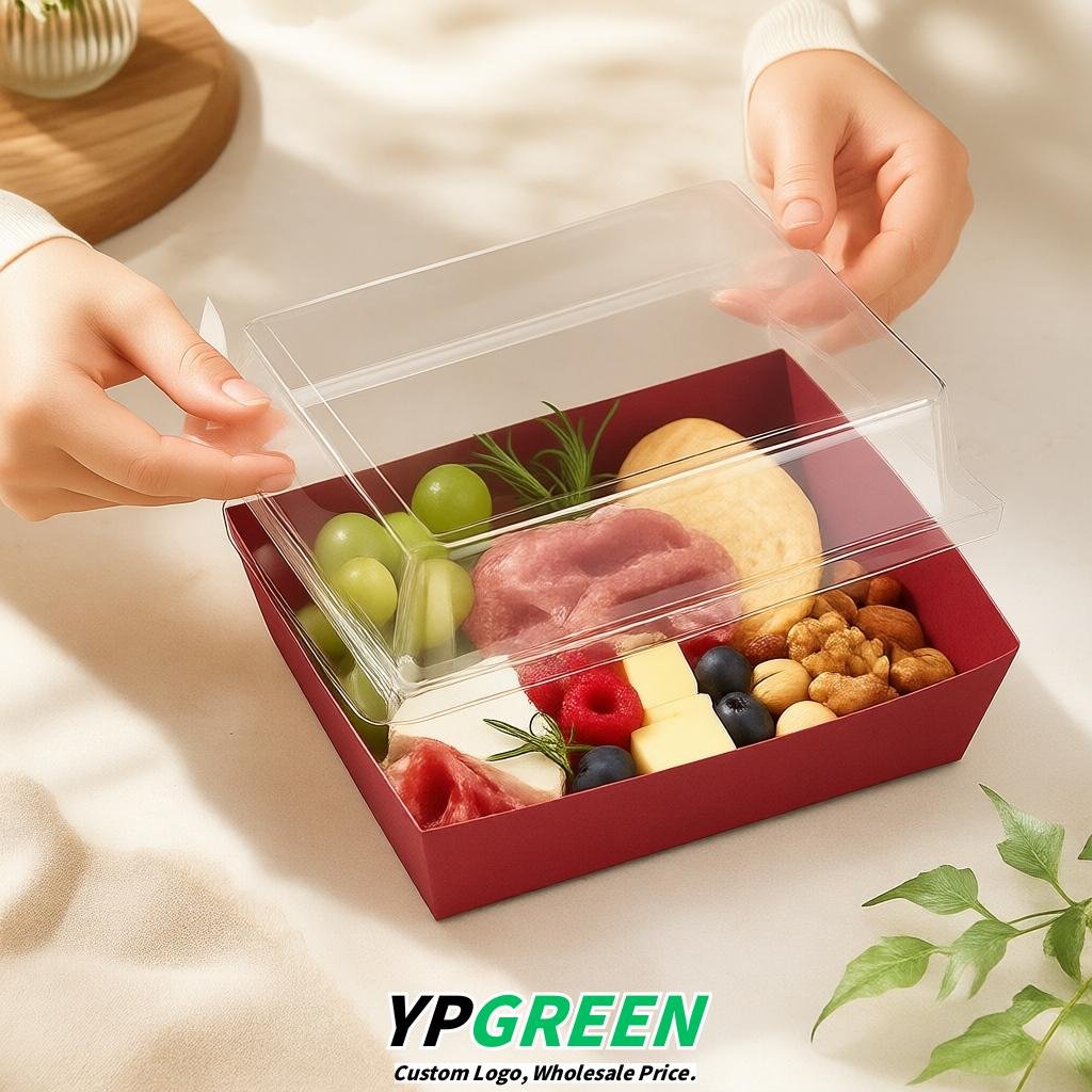 Vermilion Charcuterie Boxes with Clear Lids - 4 inches & 5 inches Disposable Paper Square Food Containers