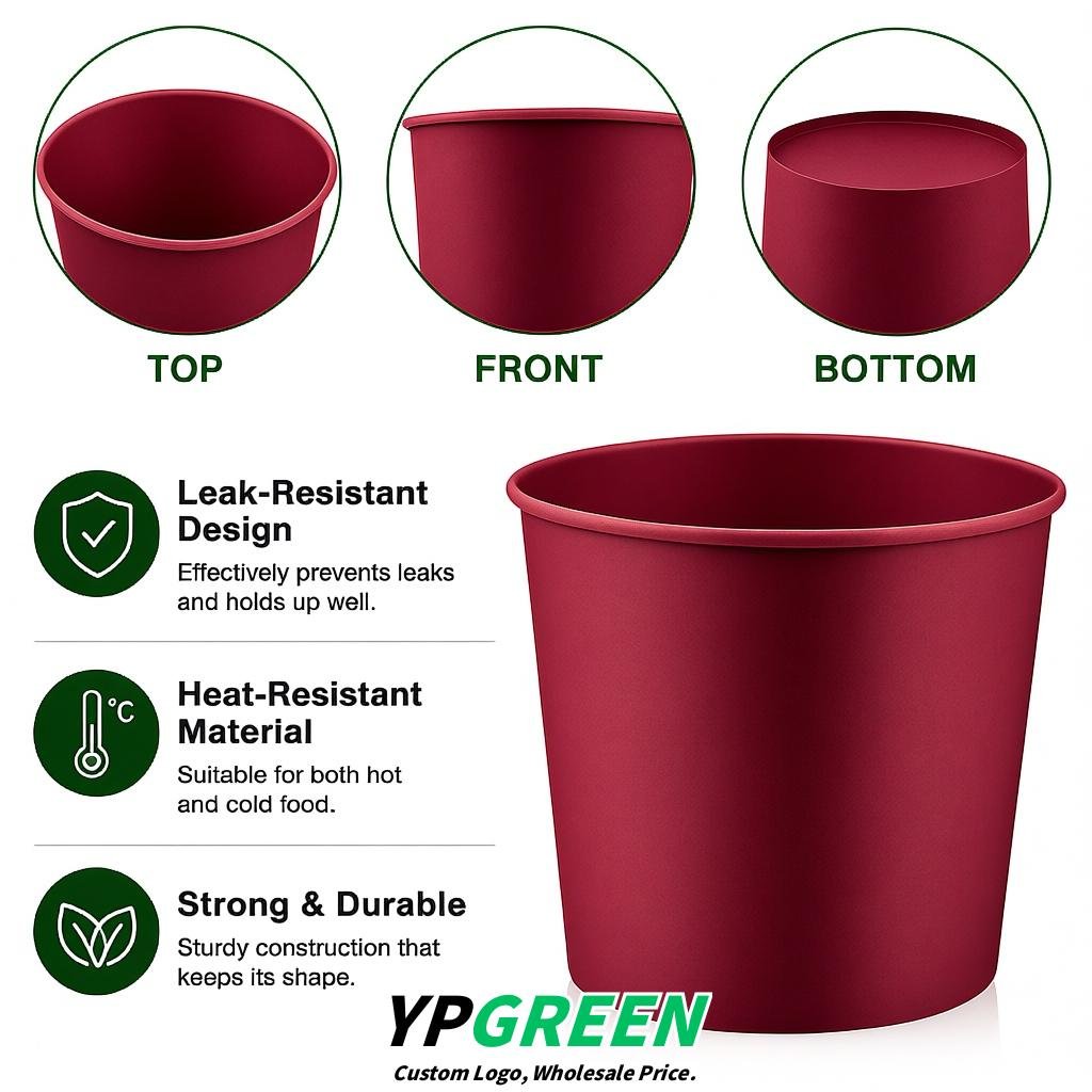 Vermilion 85 oz Paper Buckets 6.9x5.7x6.3 Inches Cardboard Food Container