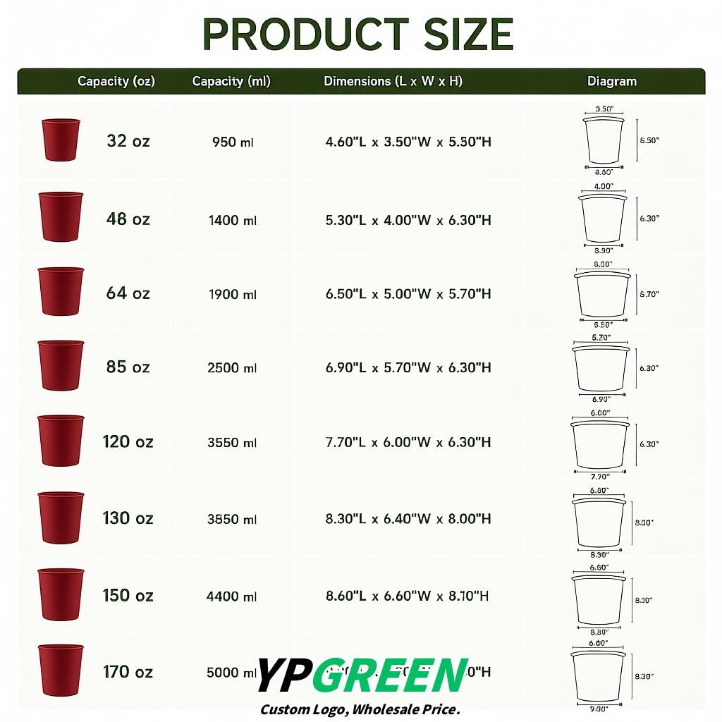 Vermilion 85 oz Paper Buckets 6.9x5.7x6.3 Inches Cardboard Food Container