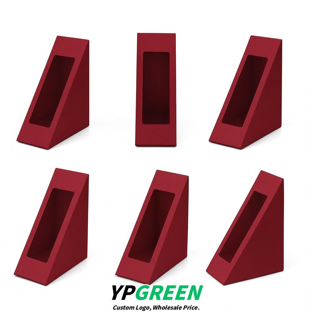 Vermilion Triangle Paper Sandwich Boxes with Window 4.7x4.7x2.6 Inch - Factory Direct Vermilion Triangle Paper Sandwich Boxes with Window 4.7x4.7x2.6 Inch - Factory Direct