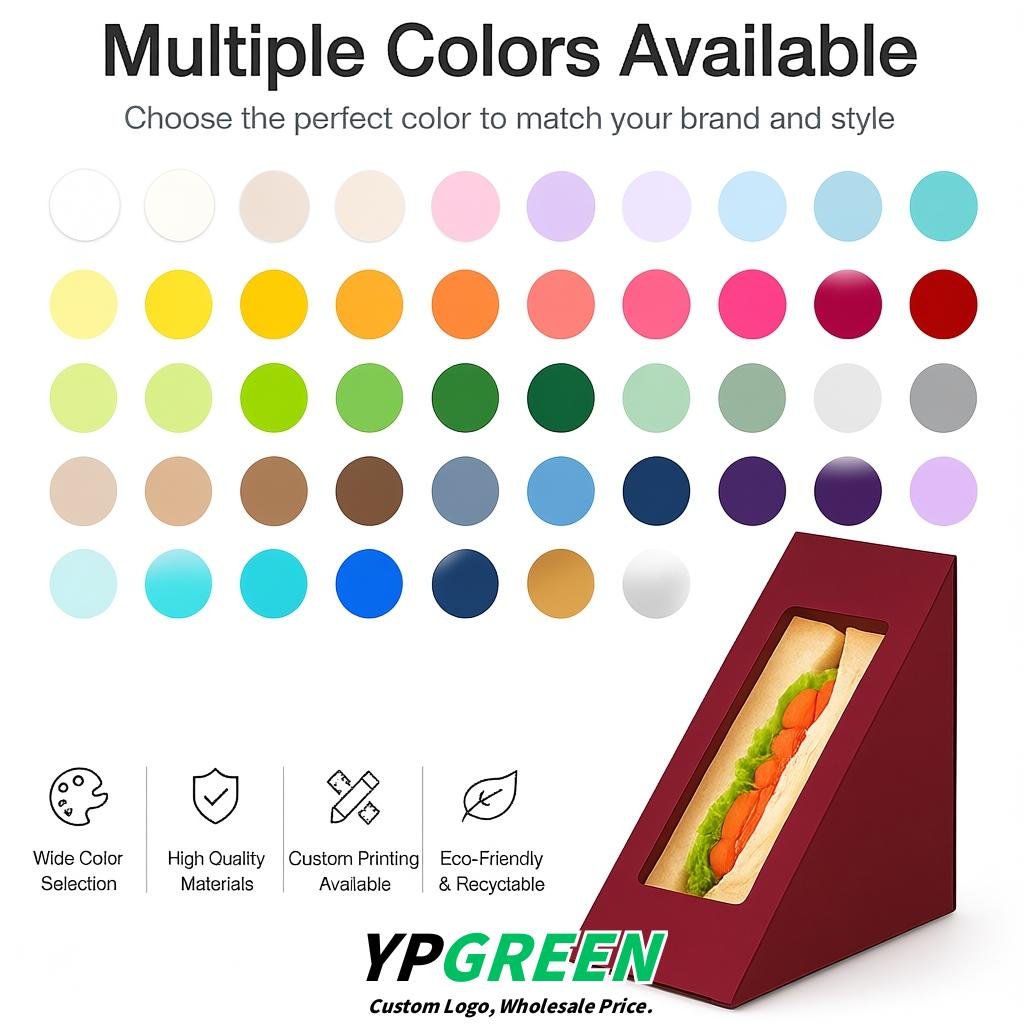 Vermilion Triangle Paper Sandwich Boxes with Window 4.7x4.7x2.6 Inch - Factory Direct