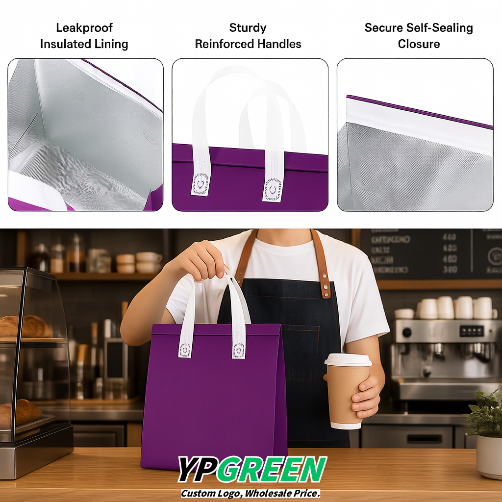 Violet 4-Cup insulated take away bags wholesale 9.5 x 9.5 x 6 inches for Hot & Cold Drink Delivery
