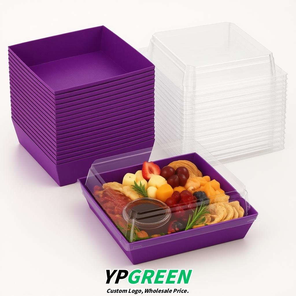 Violet Charcuterie Boxes with Clear Lids - 4 inches & 5 inches Disposable Paper Square Food Containers
