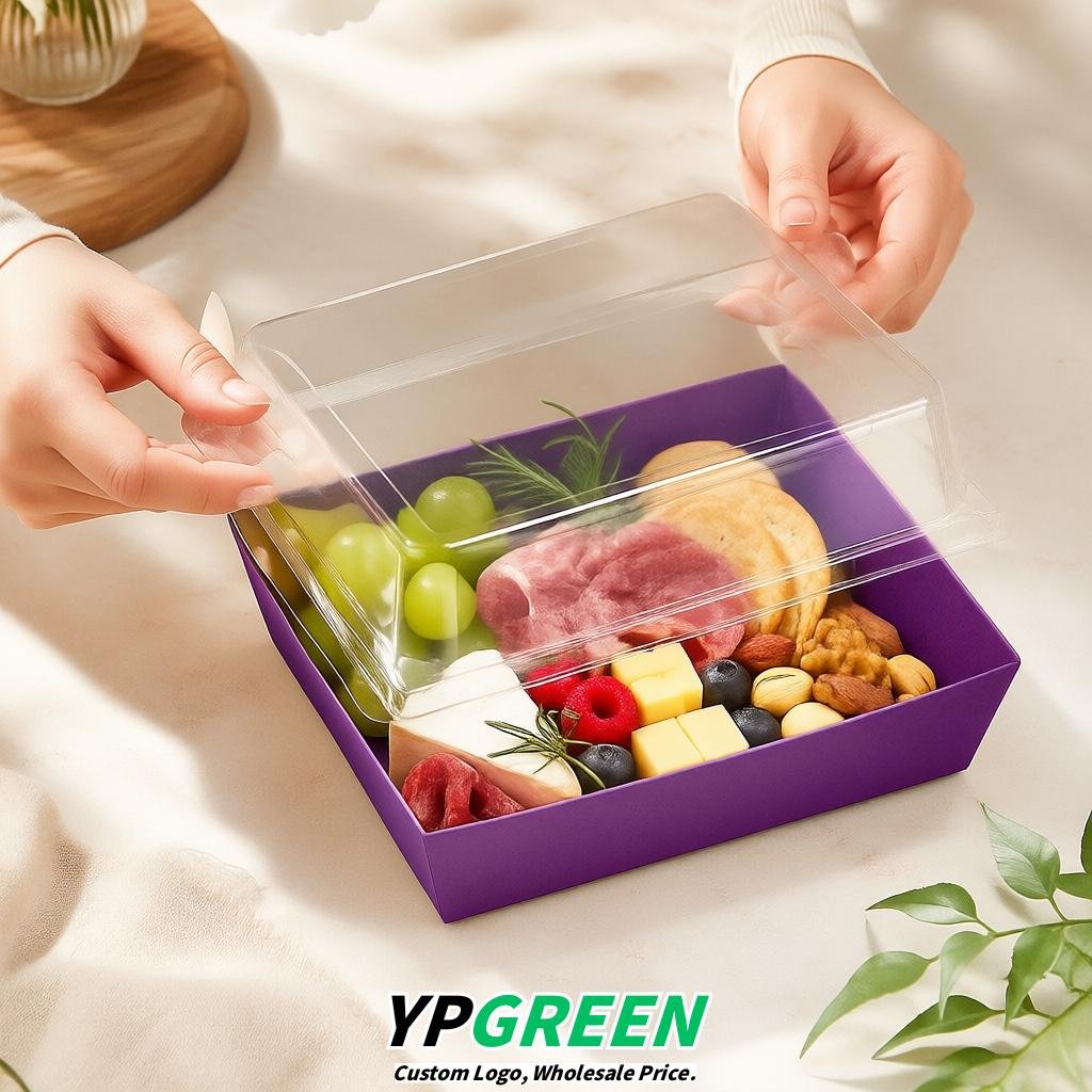 Violet Charcuterie Boxes with Clear Lids - 4 inches & 5 inches Disposable Paper Square Food Containers