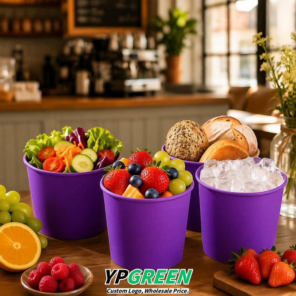 Violet 85 oz Paper Buckets 6.9x5.7x6.3 Inches Cardboard Food Container