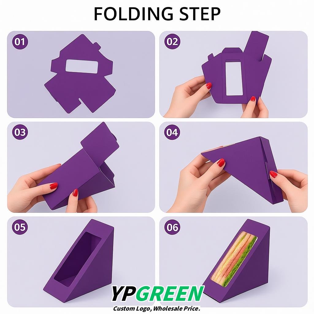 Violet Triangle Paper Sandwich Boxes with Window 4.7x4.7x2.6 Inch - Factory Direct Violet Triangle Paper Sandwich Boxes with Window 4.7x4.7x2.6 Inch - Factory Direct