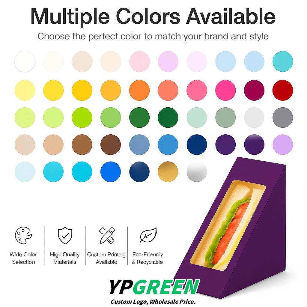 Violet Triangle Paper Sandwich Boxes with Window 4.7x4.7x2.6 Inch - Factory Direct