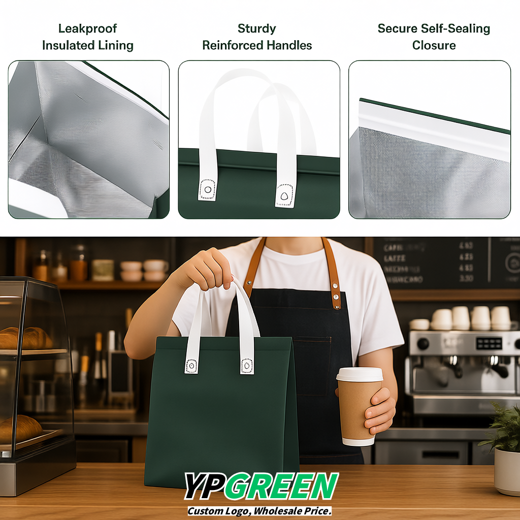 Viridian 4-Cup insulated take away bags wholesale 9.5 x 9.5 x 6 inches for Hot & Cold Drink Delivery