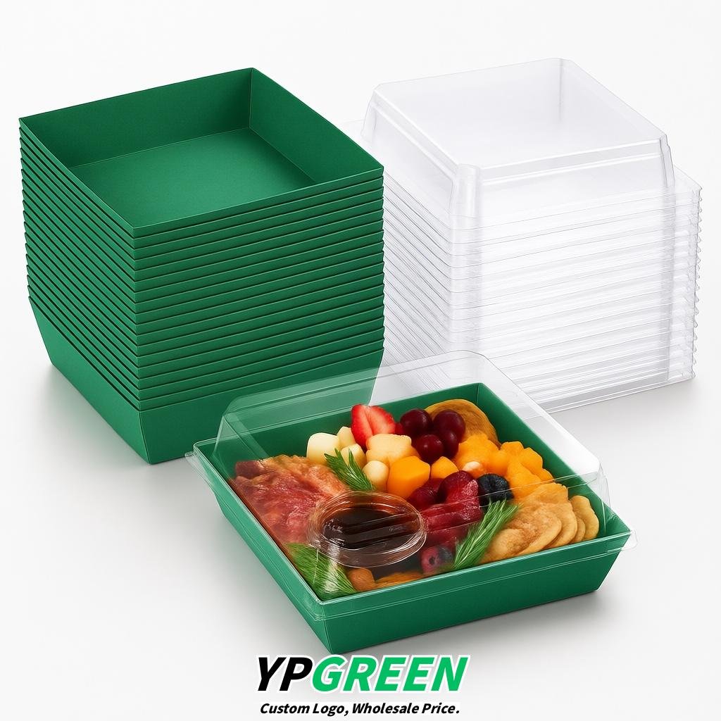 Viridian Charcuterie Boxes with Clear Lids - 4 inches & 5 inches Disposable Paper Square Food Containers