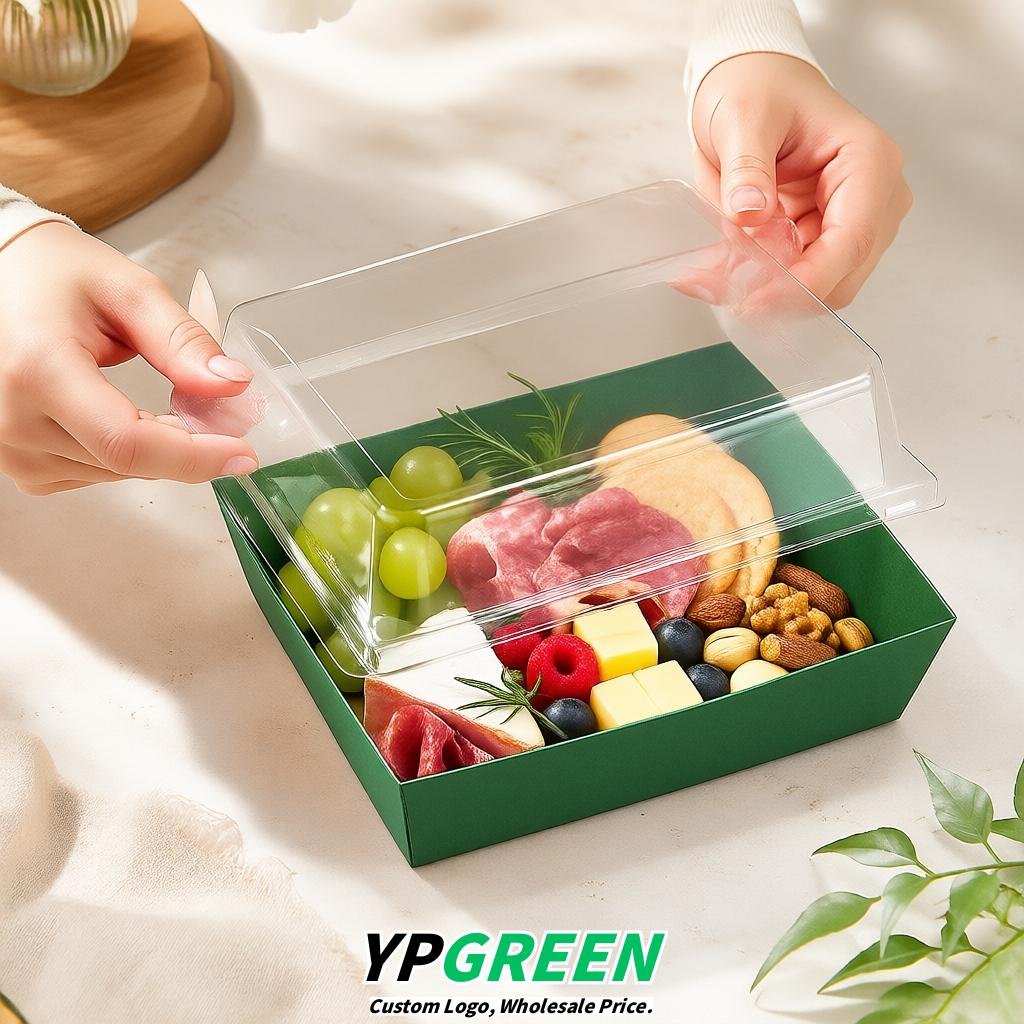 Viridian Charcuterie Boxes with Clear Lids - 4 inches & 5 inches Disposable Paper Square Food Containers