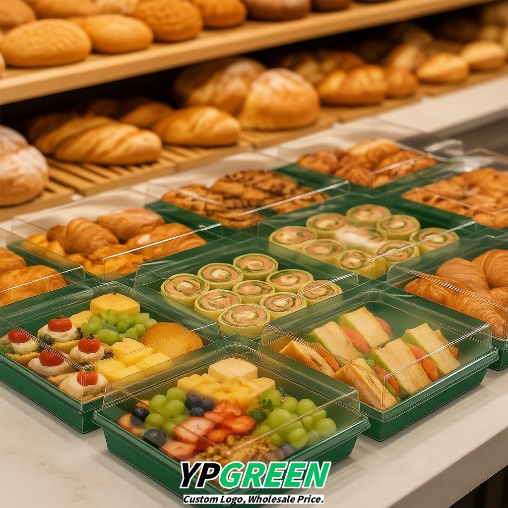 Viridian Charcuterie Boxes with Clear Lids - 4 inches & 5 inches Disposable Paper Square Food Containers