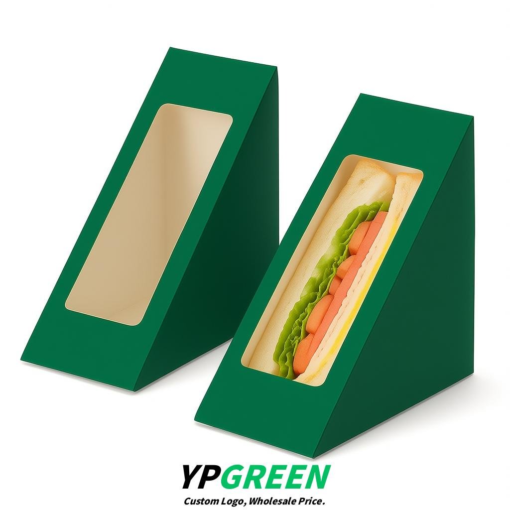 Viridian Triangle Paper Sandwich Boxes with Window 4.7x4.7x2.6 Inch - Factory Direct