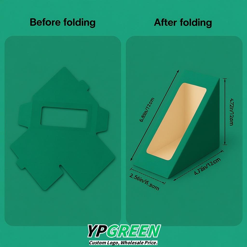 Viridian Triangle Paper Sandwich Boxes with Window 4.7x4.7x2.6 Inch - Factory Direct
