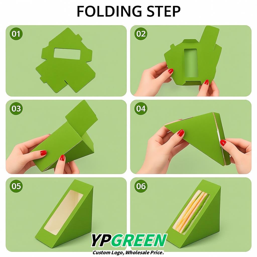 Viridian Triangle Paper Sandwich Boxes with Window 4.7x4.7x2.6 Inch - Factory Direct