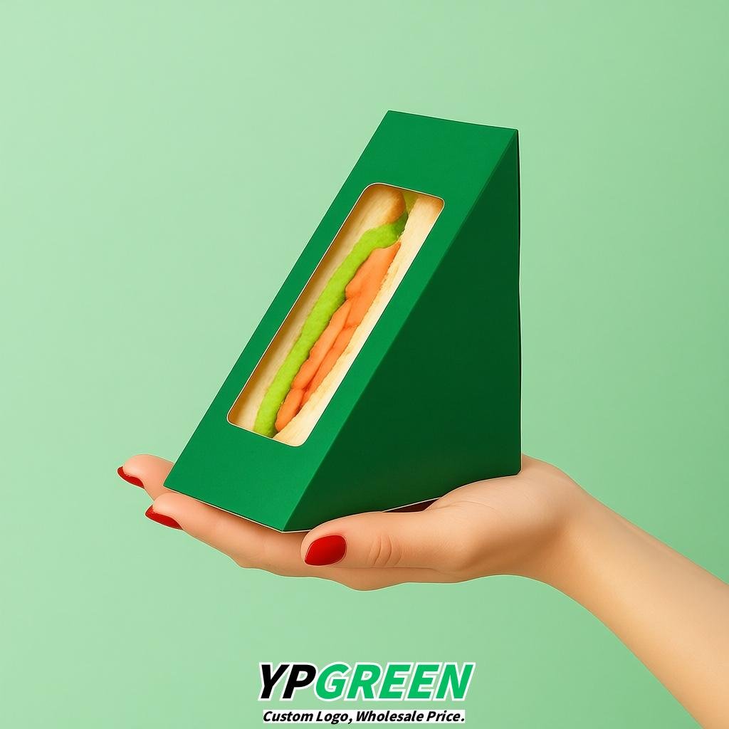 Viridian Triangle Paper Sandwich Boxes with Window 4.7x4.7x2.6 Inch - Factory Direct