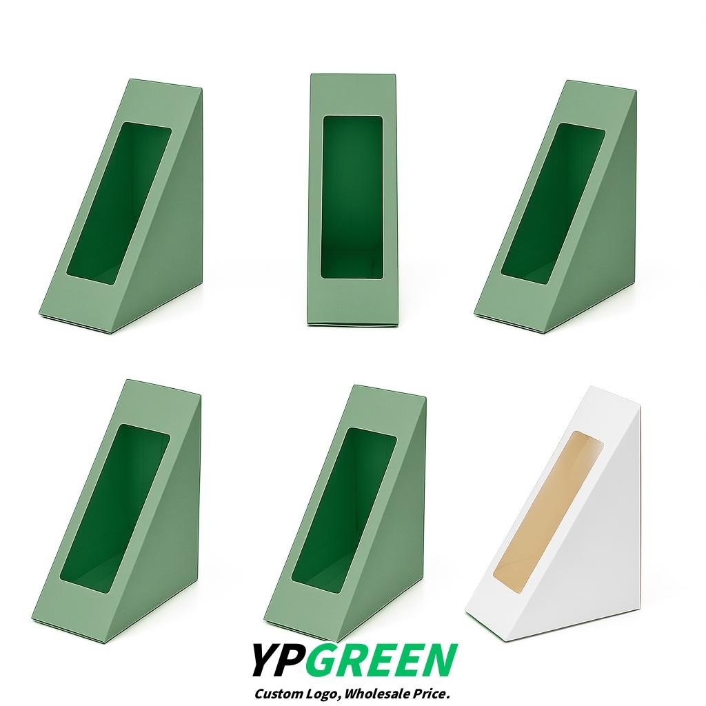 Viridian Triangle Paper Sandwich Boxes with Window 4.7x4.7x2.6 Inch - Factory Direct