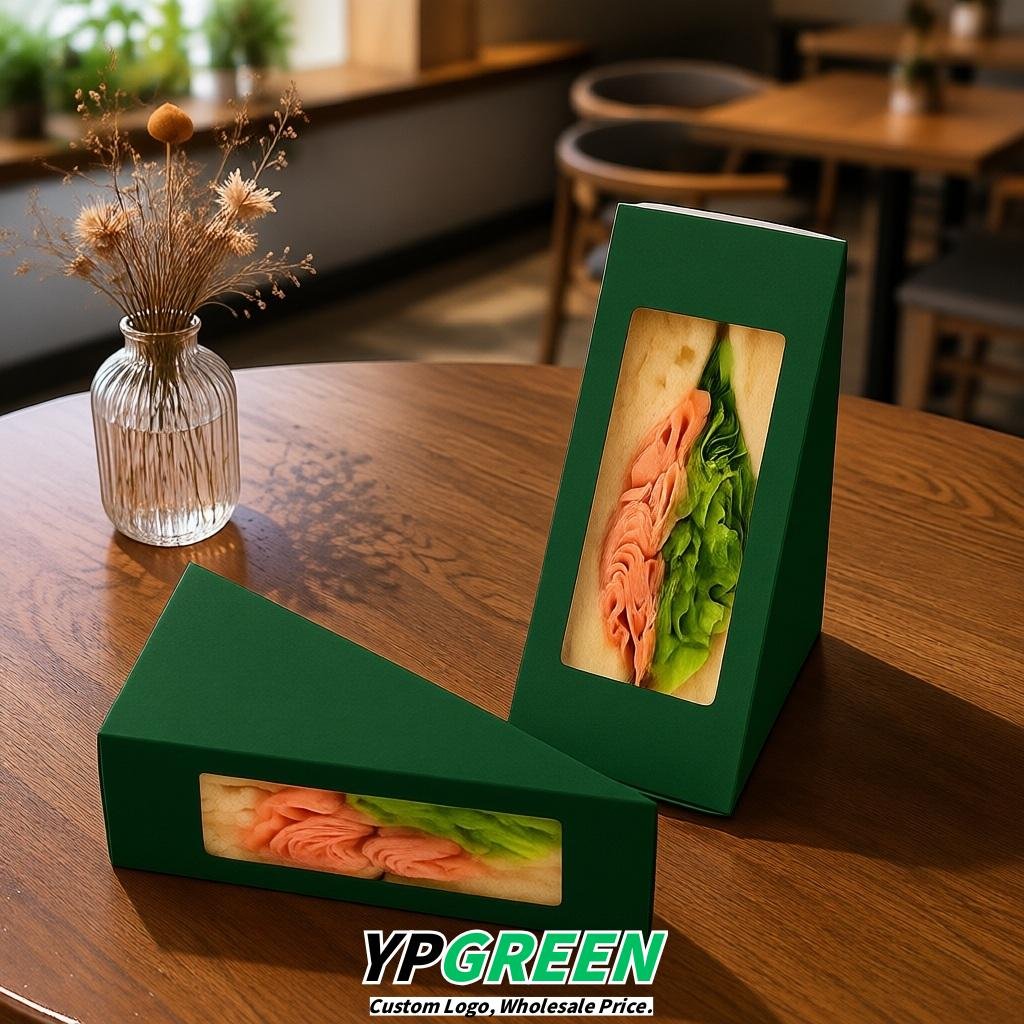 Viridian Triangle Paper Sandwich Boxes with Window 4.7x4.7x2.6 Inch - Factory Direct