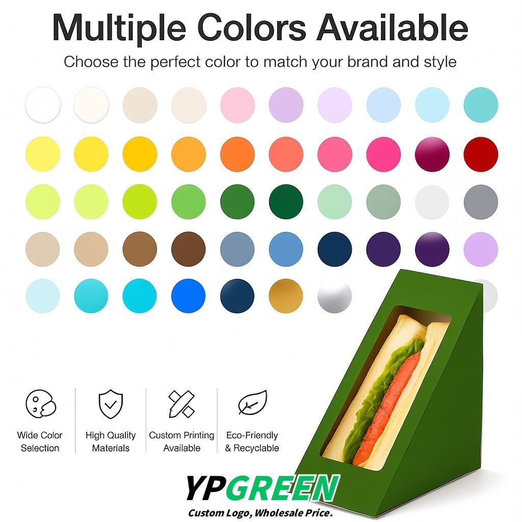 Viridian Triangle Paper Sandwich Boxes with Window 4.7x4.7x2.6 Inch - Factory Direct