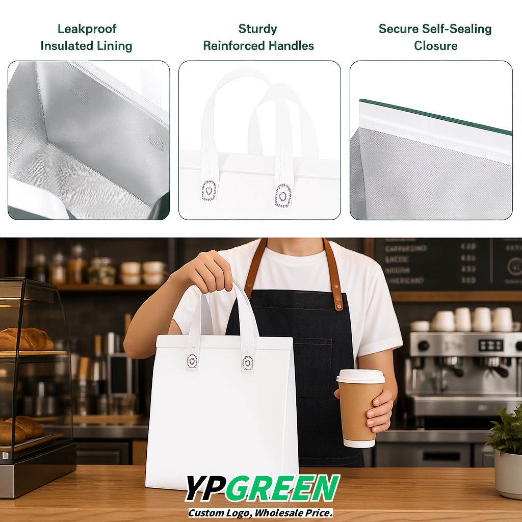 White 4-Cup insulated take away bags wholesale 9.5 x 9.5 x 6 inches for Hot & Cold Drink Delivery