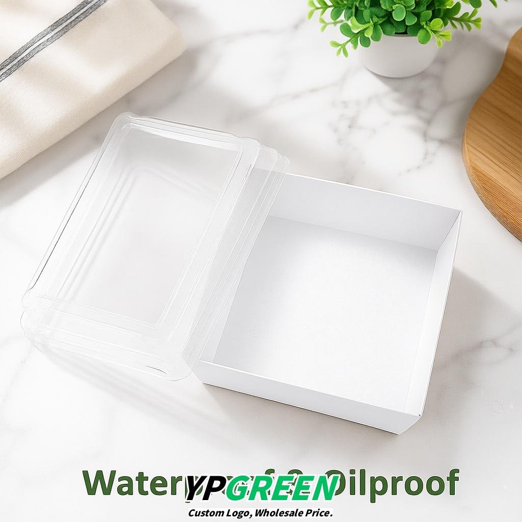 White Charcuterie Boxes with Clear Lids - 4 inches & 5 inches Disposable Paper Square Food Containers
