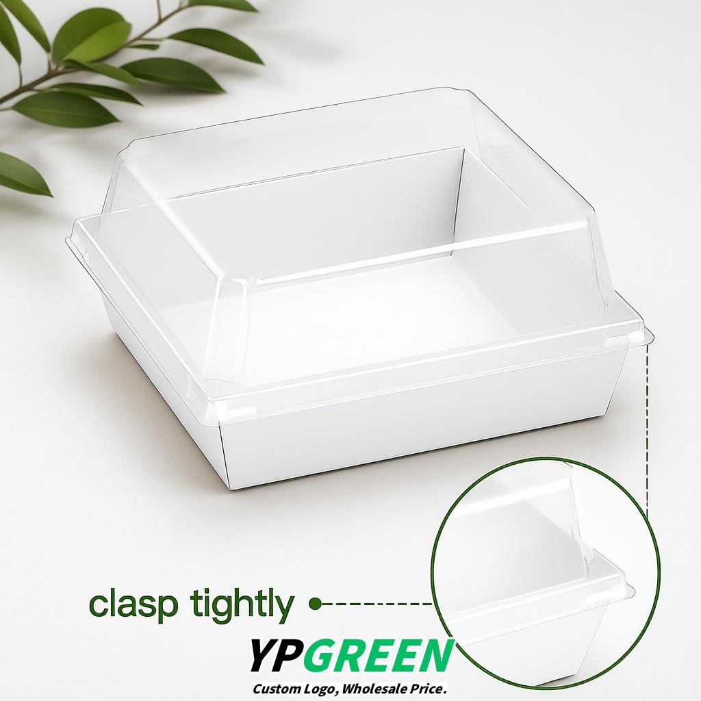 White Charcuterie Boxes with Clear Lids - 4 inches & 5 inches Disposable Paper Square Food Containers