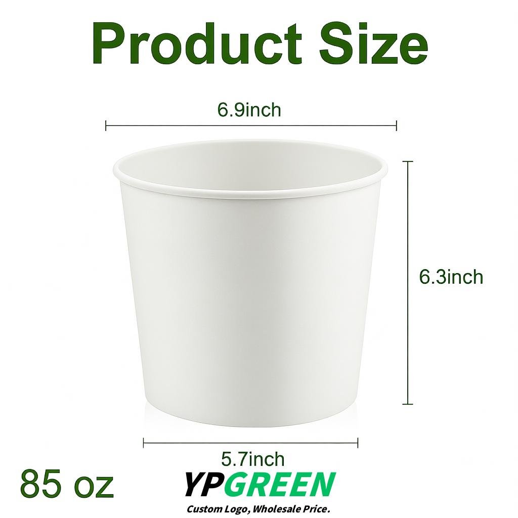 White 85 oz Paper Buckets 6.9x5.7x6.3 Inches Cardboard Food Container