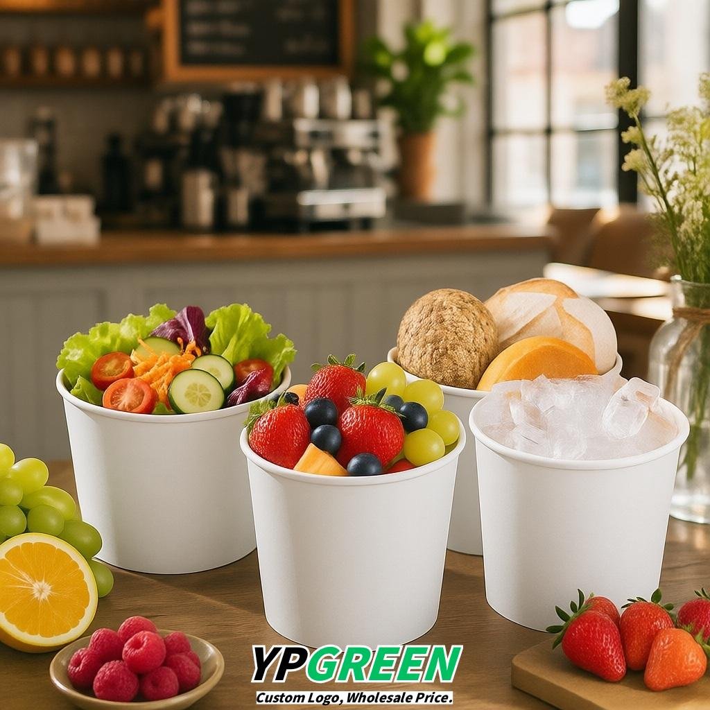 White 85 oz Paper Buckets 6.9x5.7x6.3 Inches Cardboard Food Container