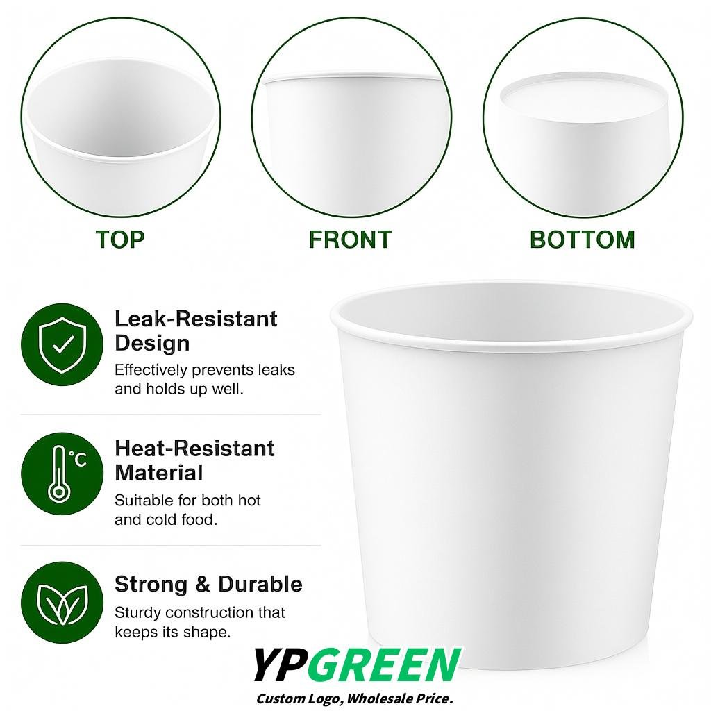 White 85 oz Paper Buckets 6.9x5.7x6.3 Inches Cardboard Food Container
