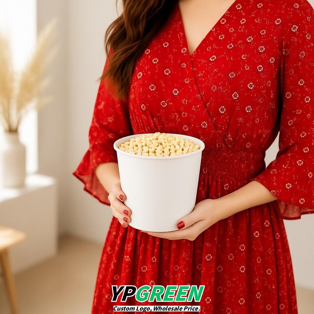 White 85 oz Paper Buckets 6.9x5.7x6.3 Inches Cardboard Food Container