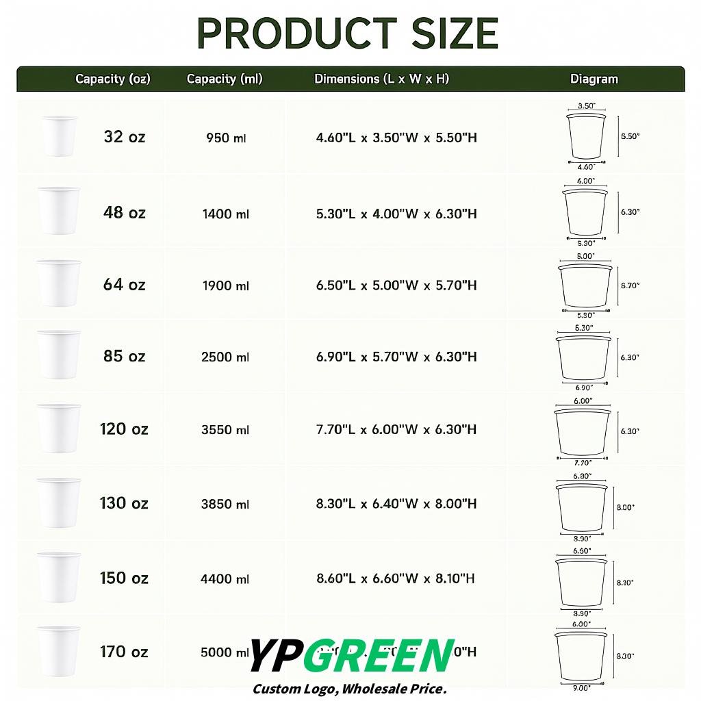 White 85 oz Paper Buckets 6.9x5.7x6.3 Inches Cardboard Food Container