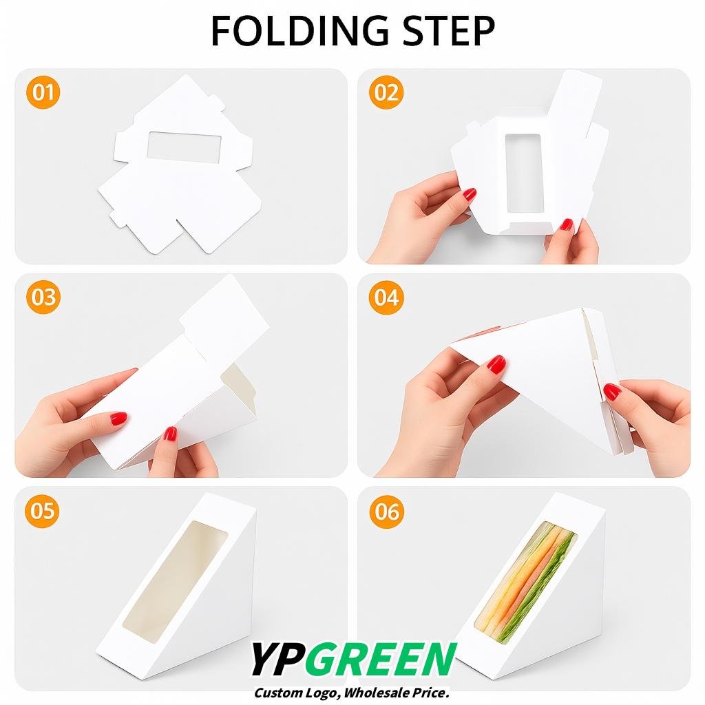 White Triangle Paper Sandwich Boxes with Window 4.7x4.7x2.6 Inch - Factory Direct